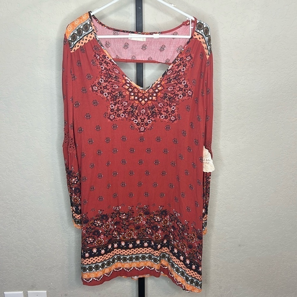 069 - Altr’d State NWT Coral Multicolor Floral Long Sleeve Mini Dress Size Large